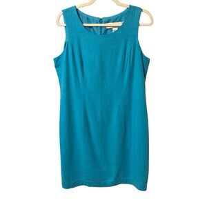 Adolfo Studio Linen Blend Dress Sleeveless Summer 12 P Petite Vibrant Blue Lined